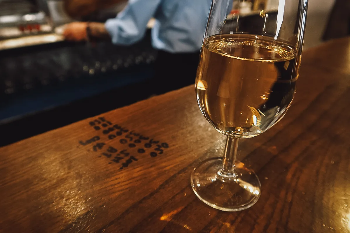 Glass of wine at a restaurant in Seville