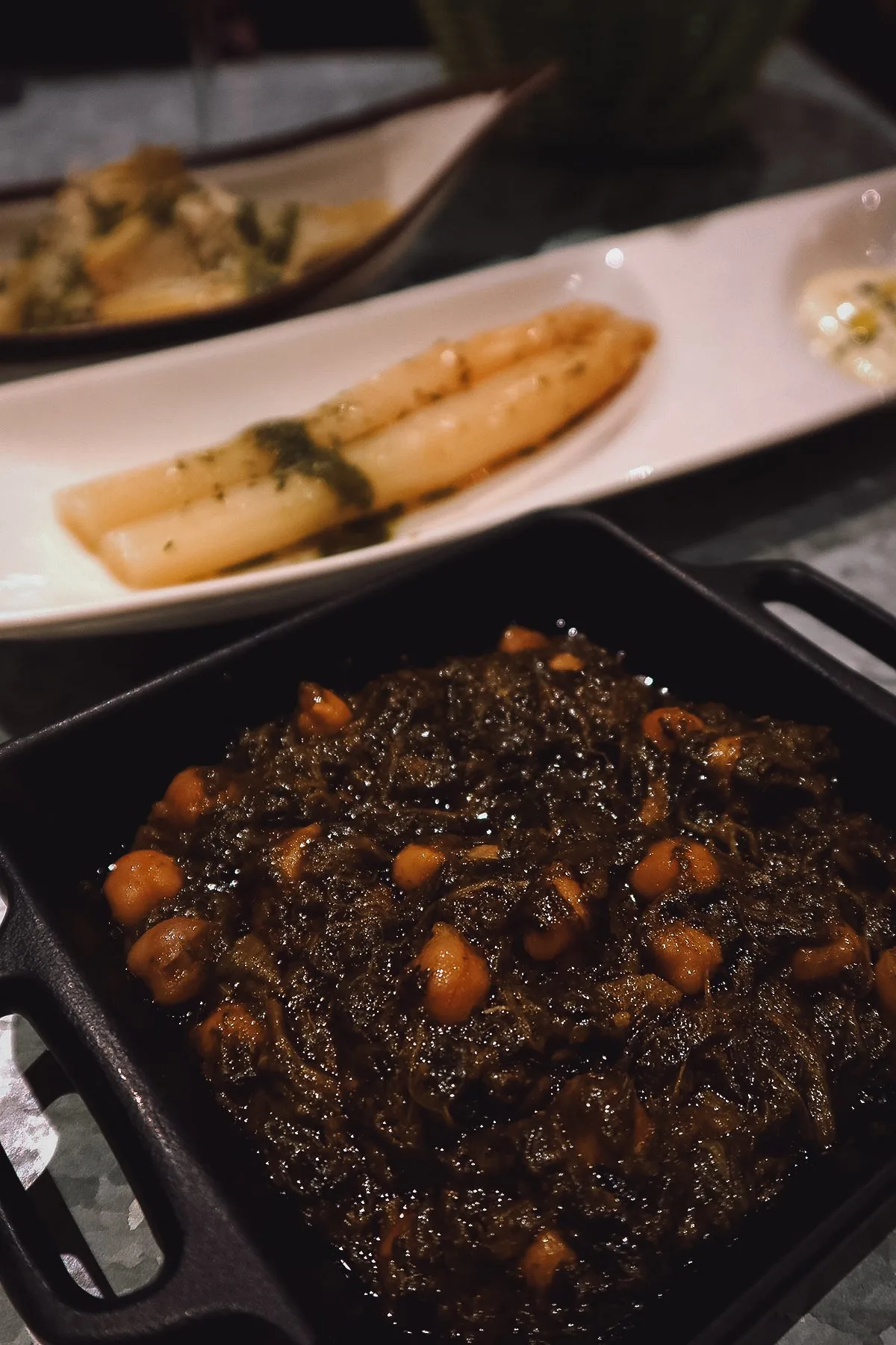 Spinach tapas dish at a restaurant in Seville