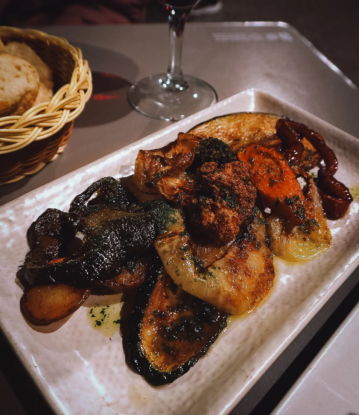 Roasted vegetables at a restaurant in Seville