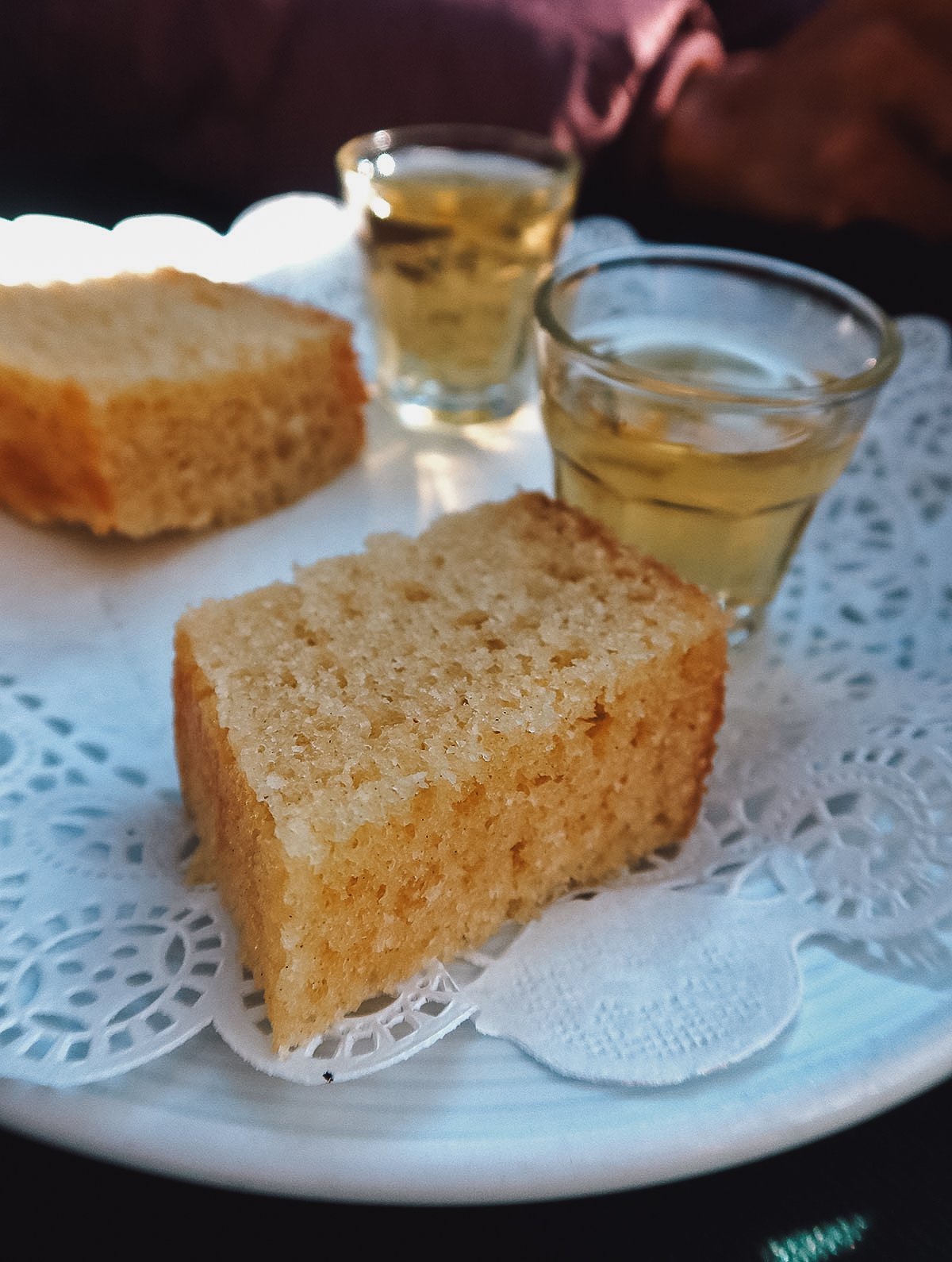 Cakes and liqueur at a restaurant in Valencia