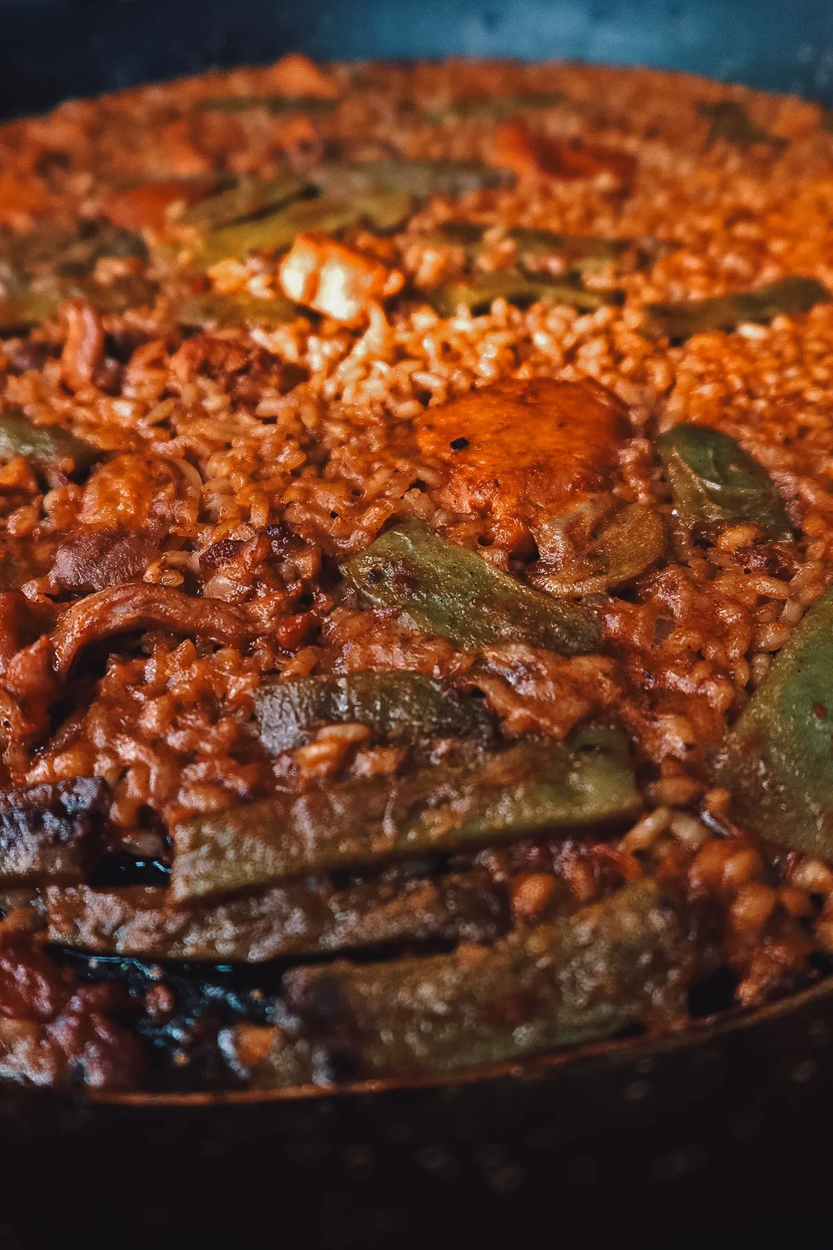 Traditional Valencian paella with green beans