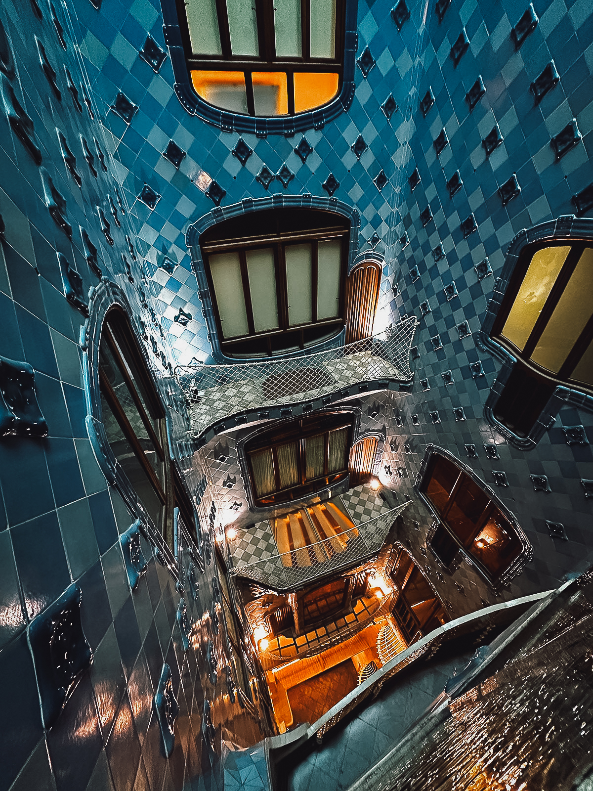 Blue tiled walls at Casa Batllo in Barcelona