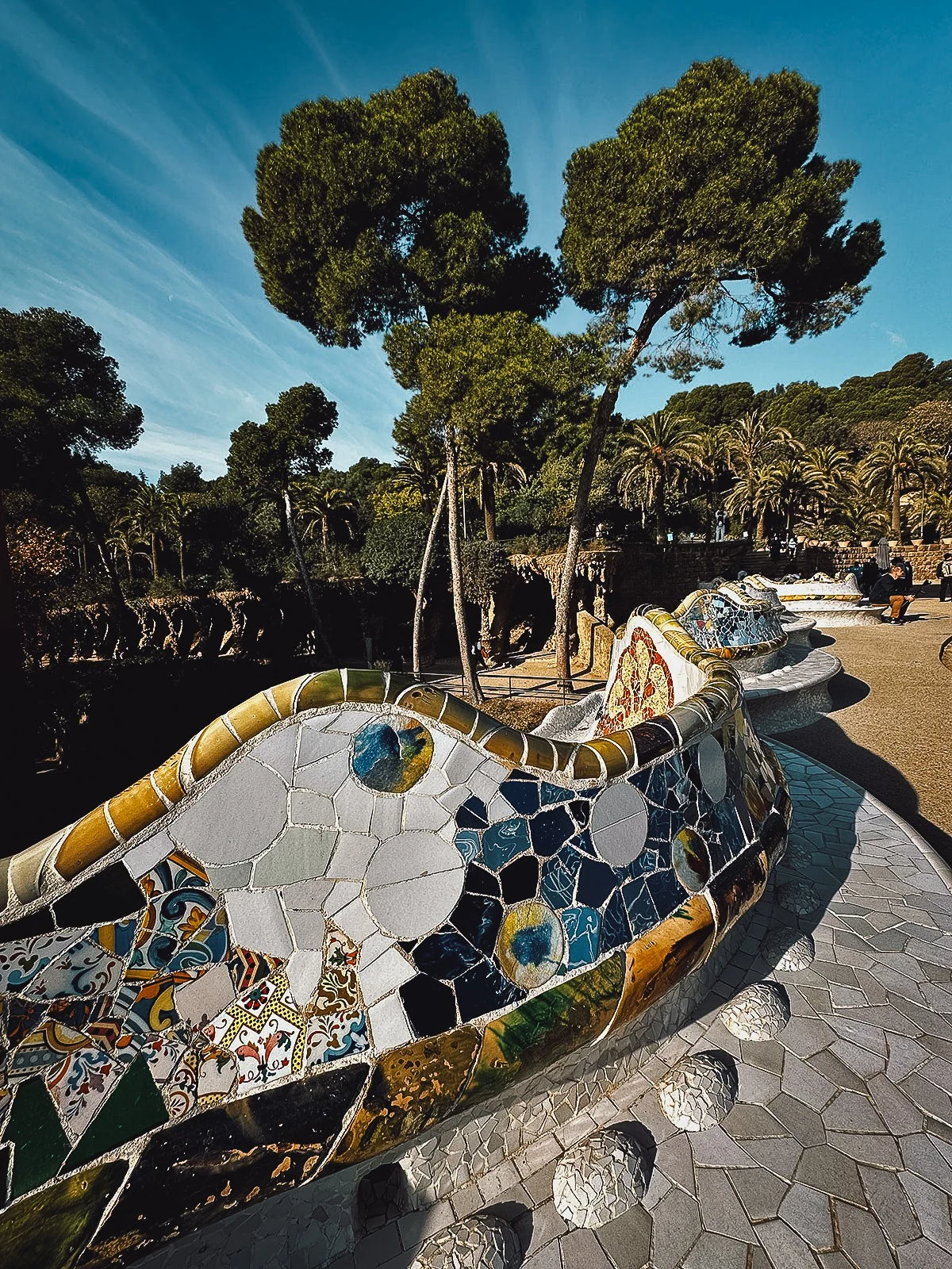 Iconic bench at Park Guell in Barcelona