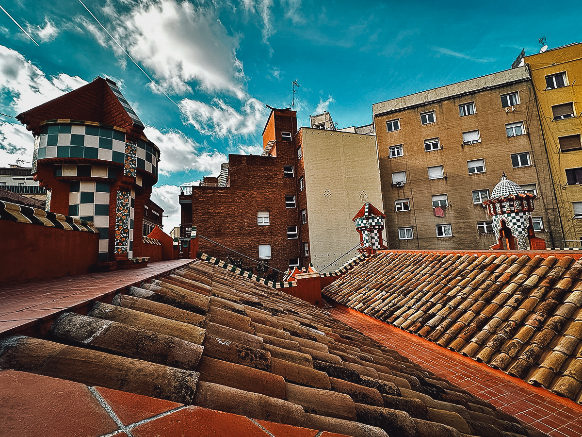 The house's rooftop with colorful chimneys