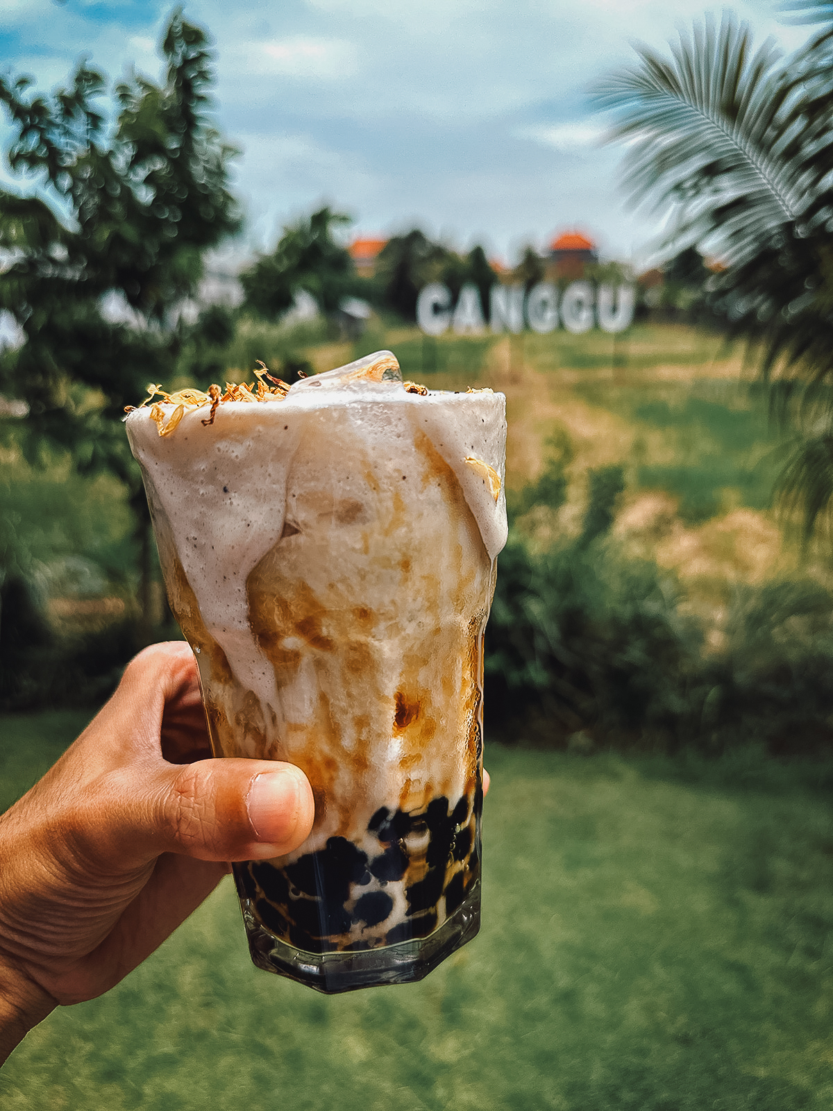 Vegan milk tea at a restaurant in Canggu