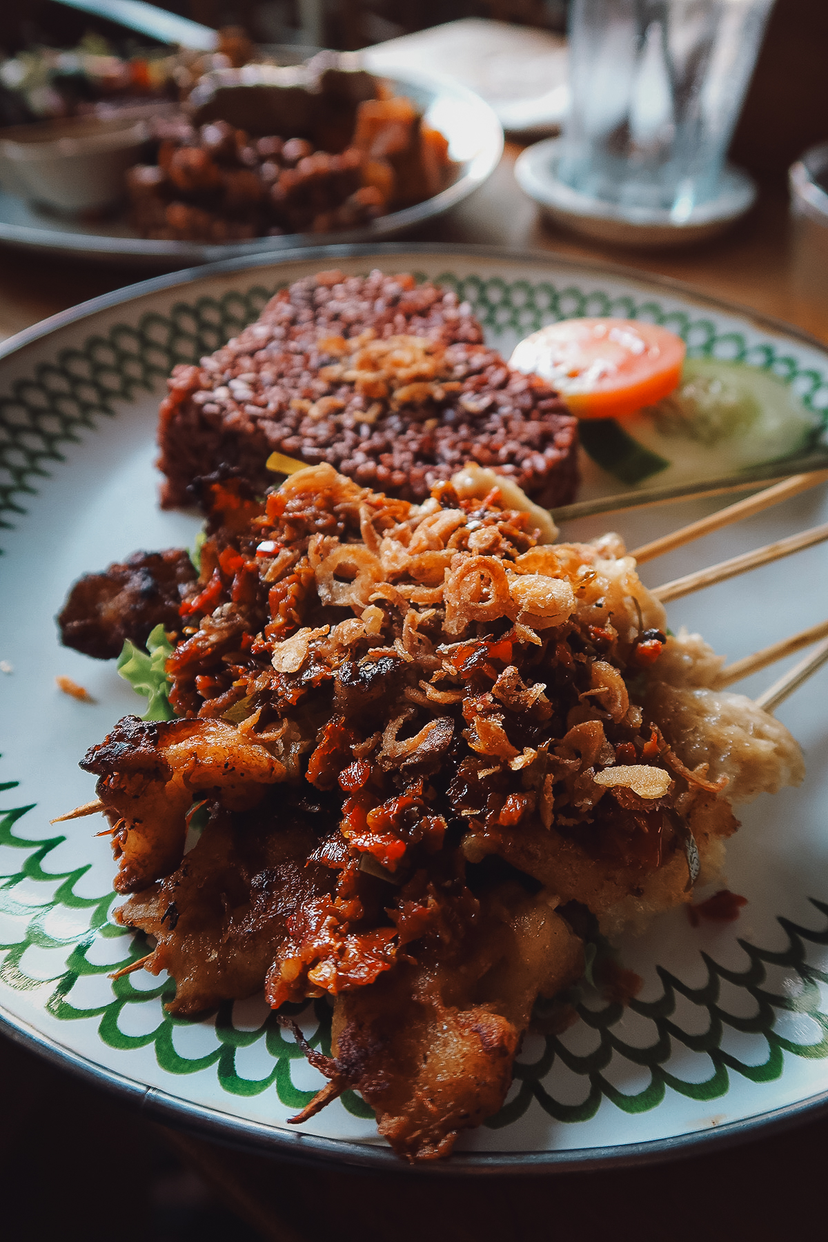 Vegan satay at a restaurant in Canggu