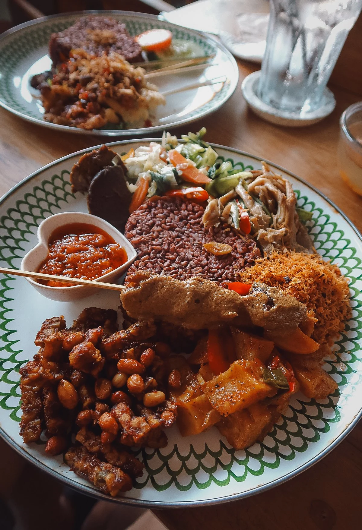 Vegan nasi campur at a restaurant in Canggu