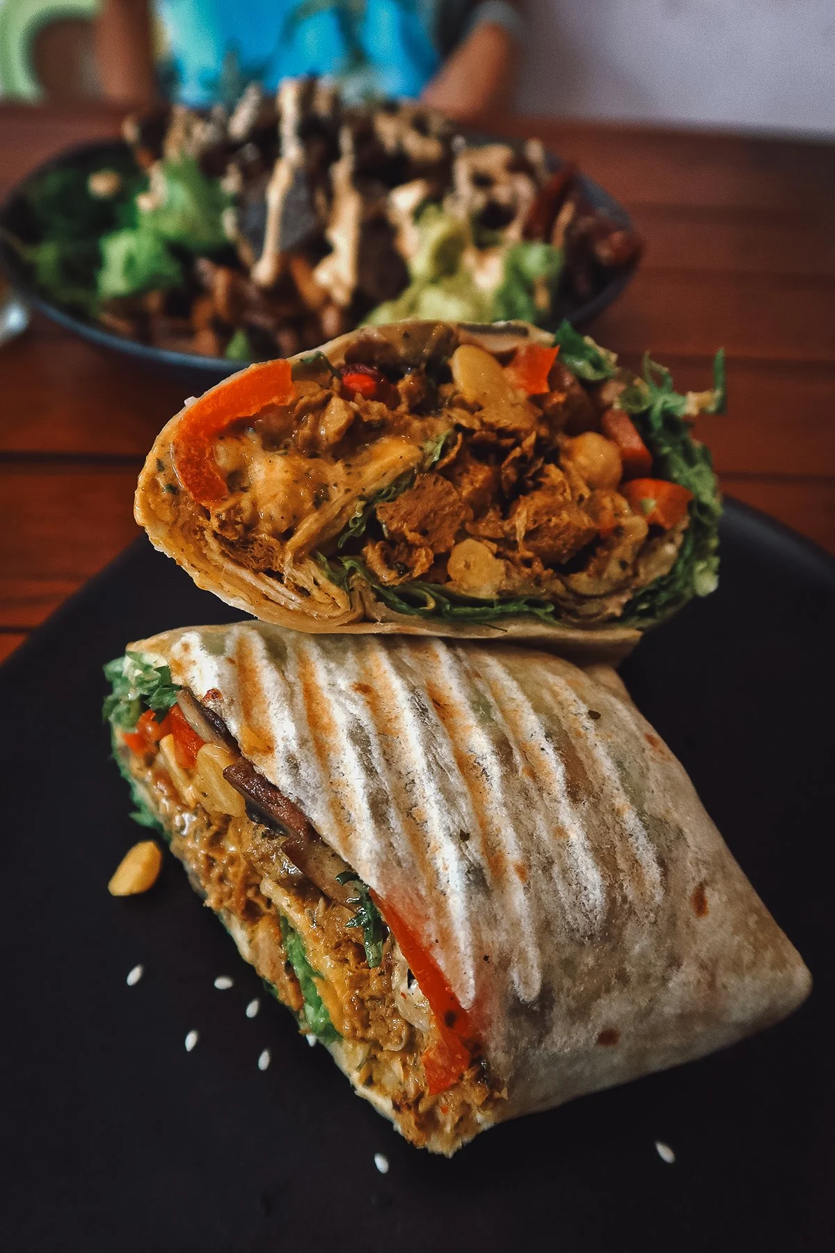 Vegan wrap at a restaurant in Canggu