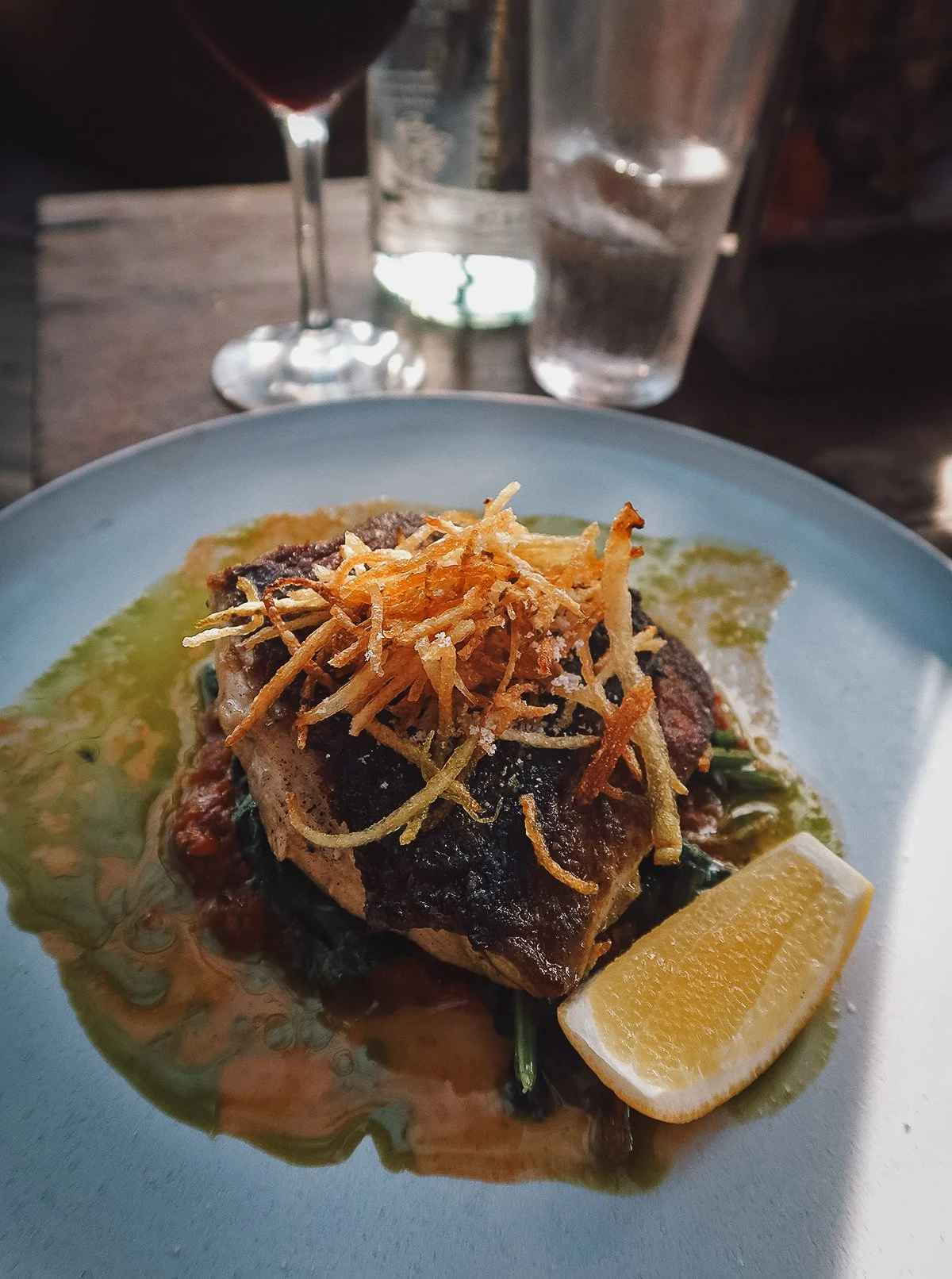 Barramundi dish at a restaurant in Canggu