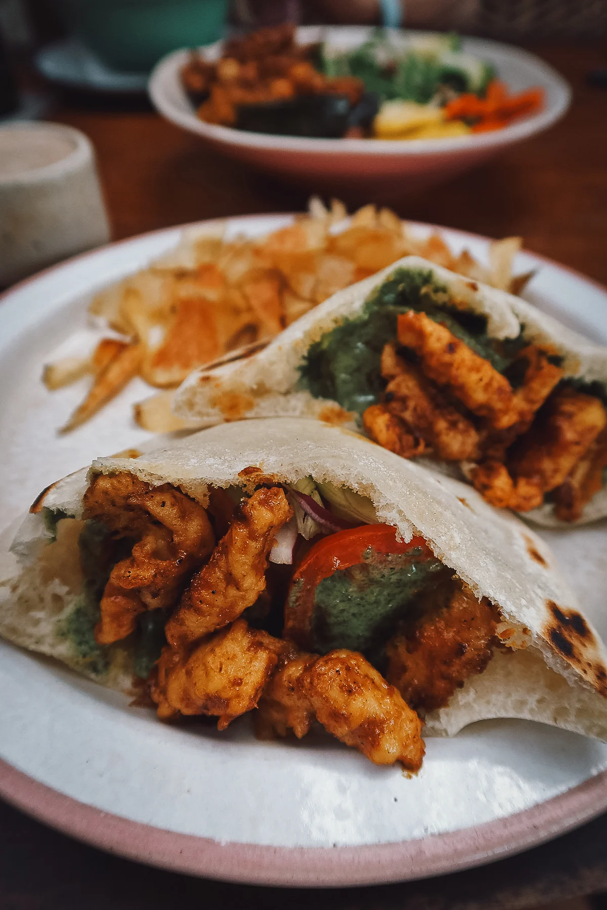 Vegan pita sandwich at a restaurant in Canggu