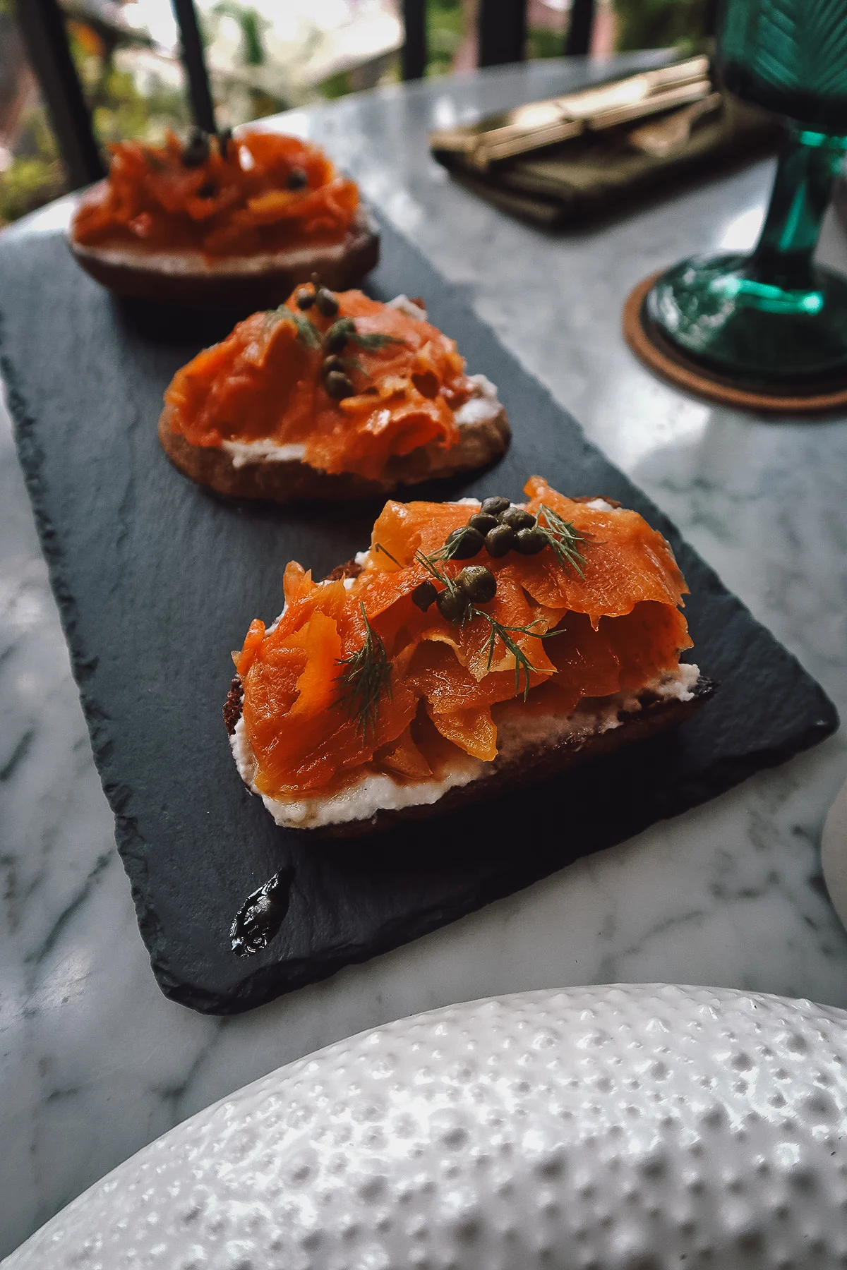 Salmon and cheese toast at Plant Bistro
