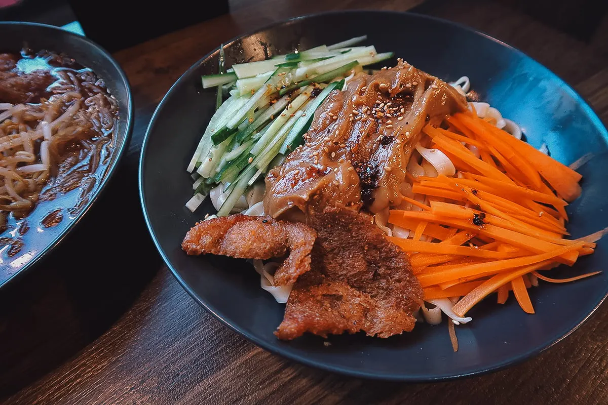 Vegan dry noodle dish from Happy Veggie