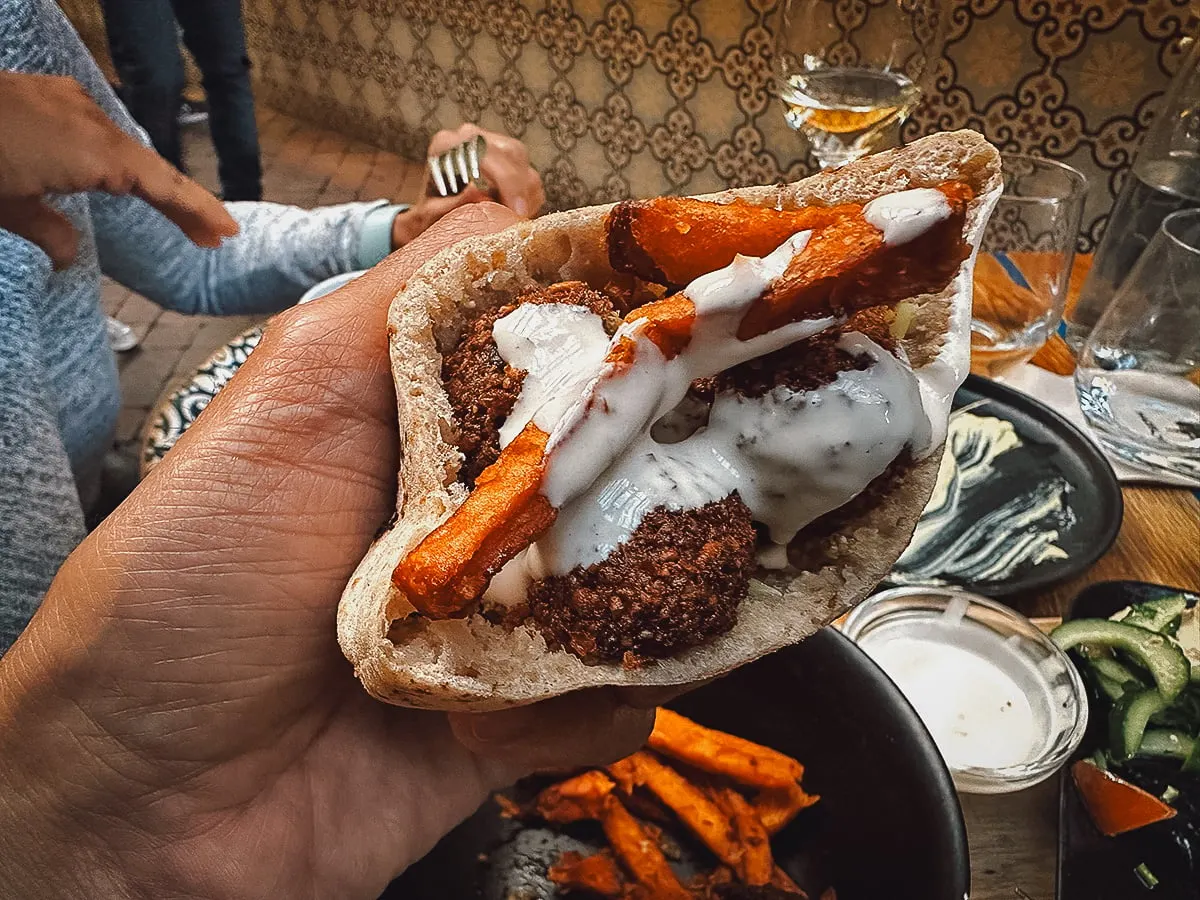DIY falafel sandwich at Mazel Tov
