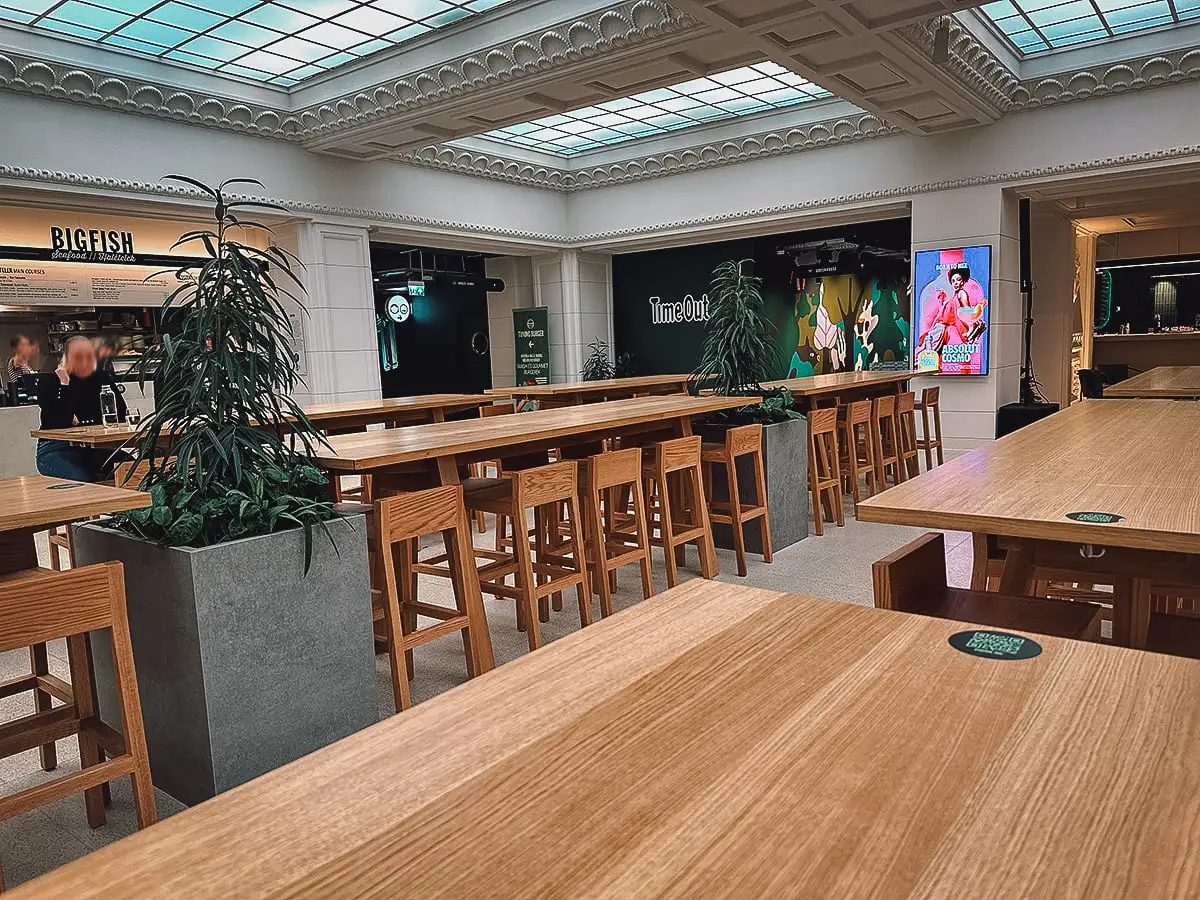 Time Out Market Budapest long dining tables