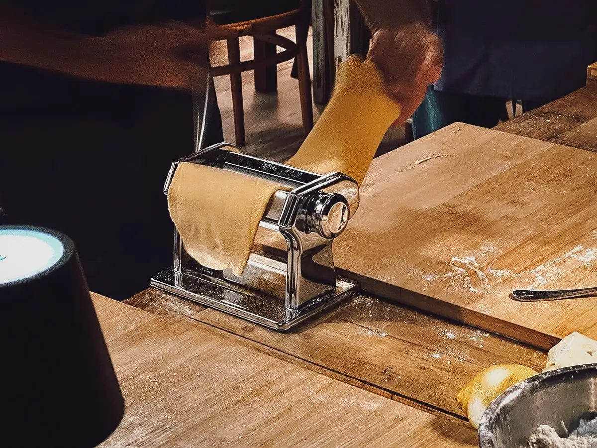 Flattening dough with a pasta maker