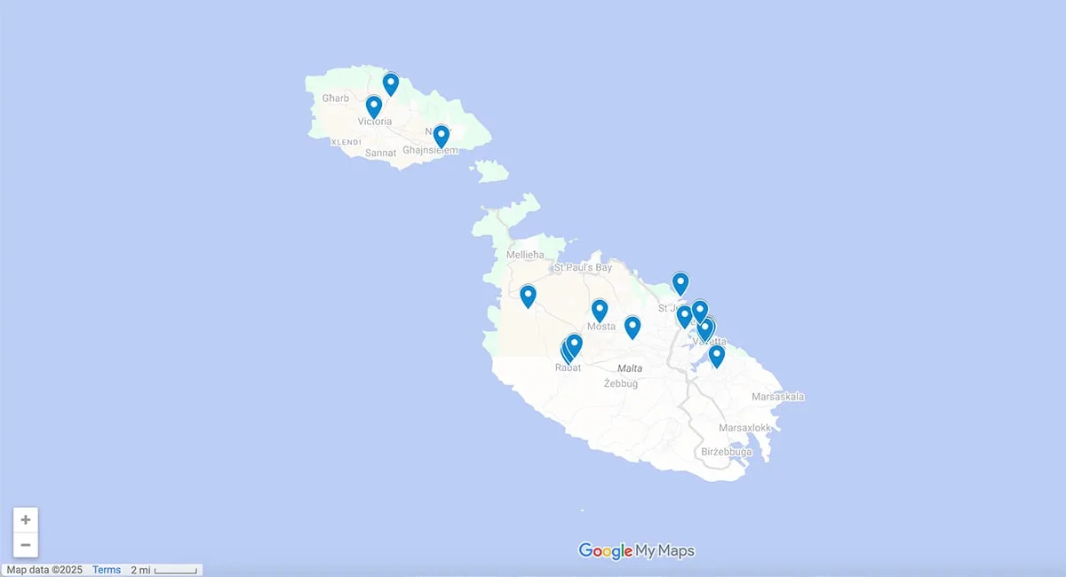 Malta map with pins