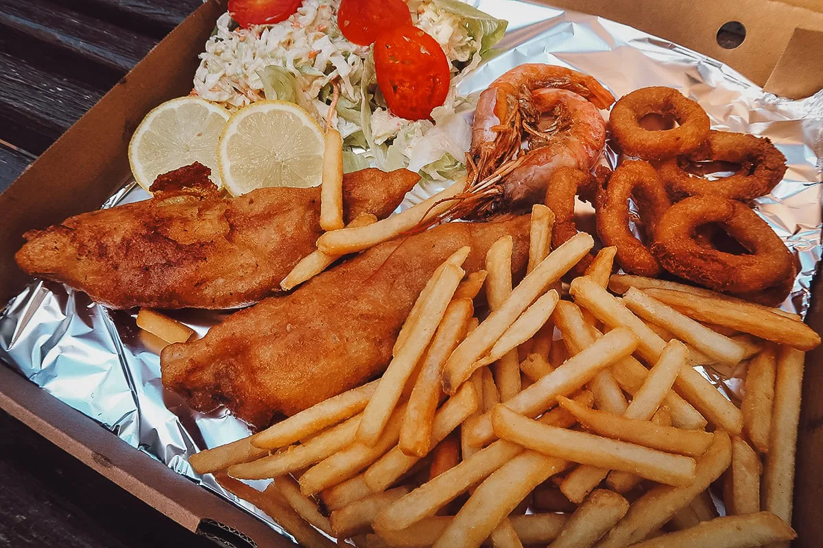 Malta Restaurant Guide Fried seafood assortment from 3 Cities Take Away