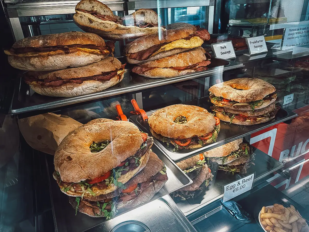 Malta Restaurant Guide Display case with an assortment of ftira