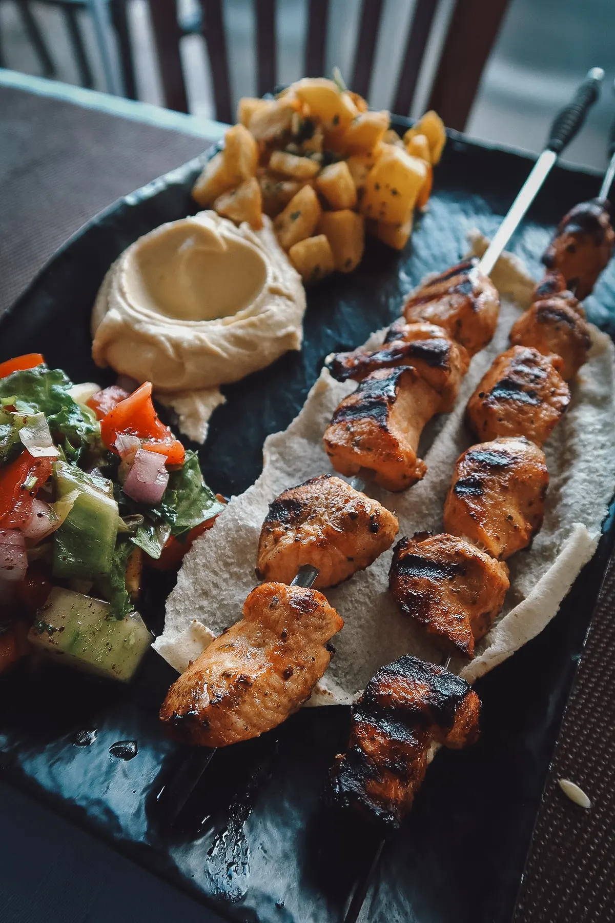 Chicken kebabs at a restaurant in Tangier
