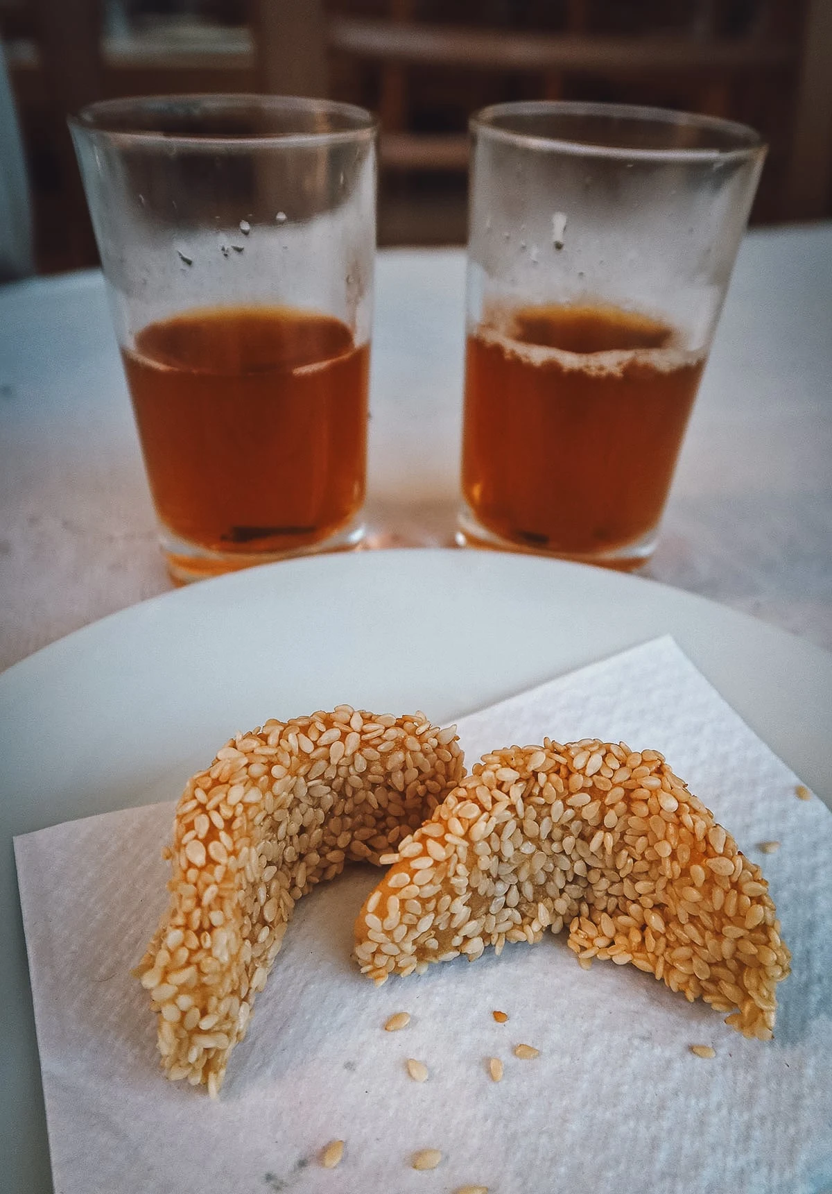Moroccan pastries at a restaurant in Tangier