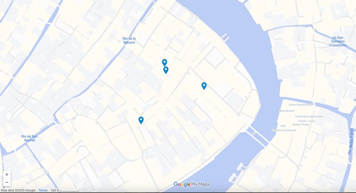 Venice Restaurants Map with pins