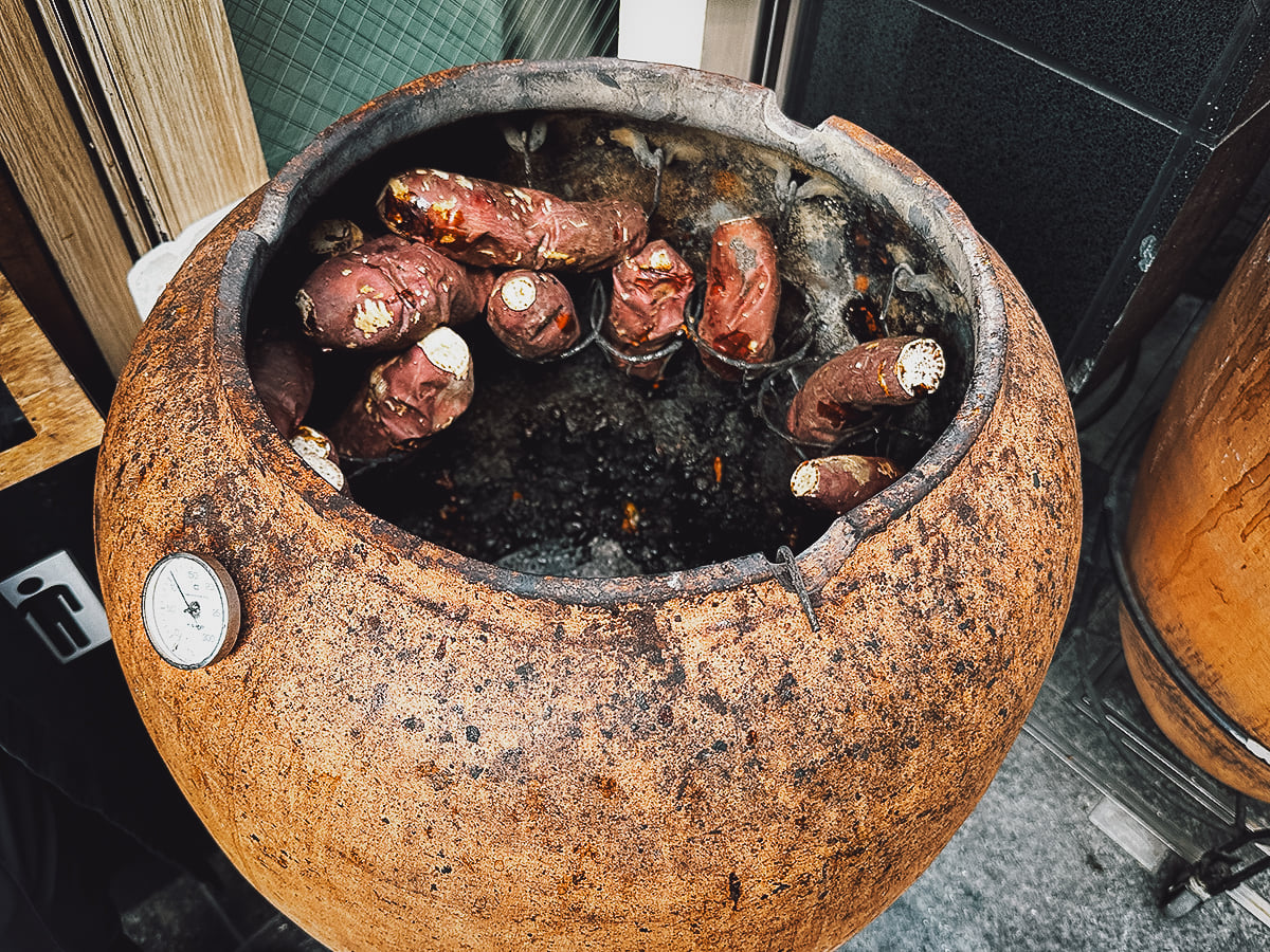 Sweet potatoes baking in urns