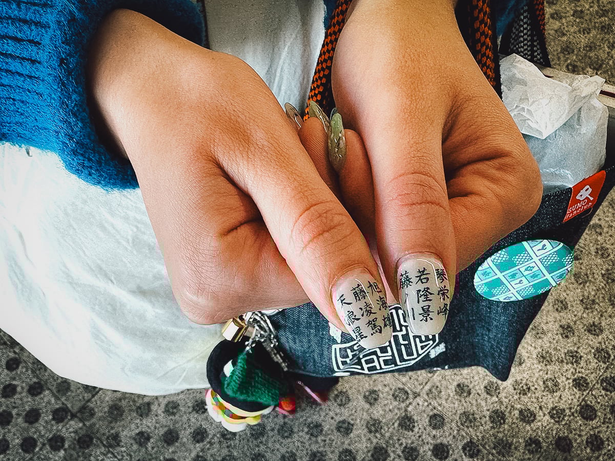 Sumo Experience in Tokyo Fingernails with Sumo wrestlers' names