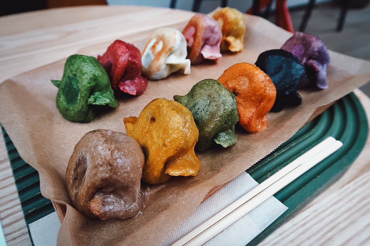 Multi-colored vegan gyoza