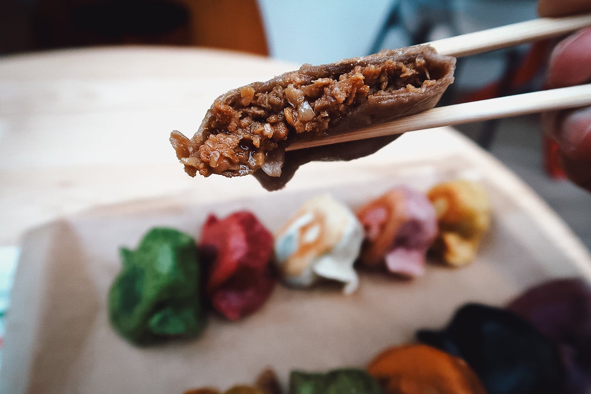 Vegan Restaurants in Tokyo, Japan Stuffing inside a plant-based gyoza
