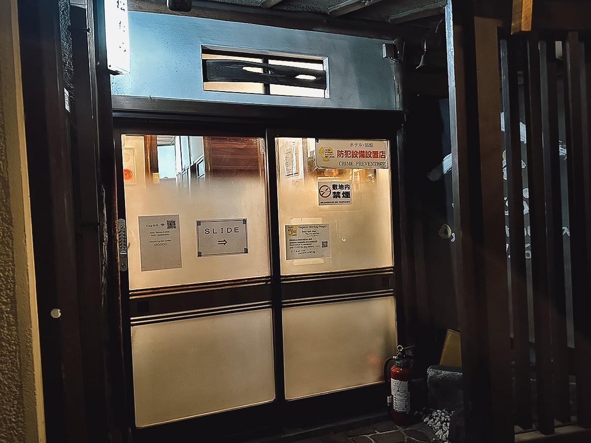 Veganic Monkey Magic Door to the Monkey Magic restaurant's building