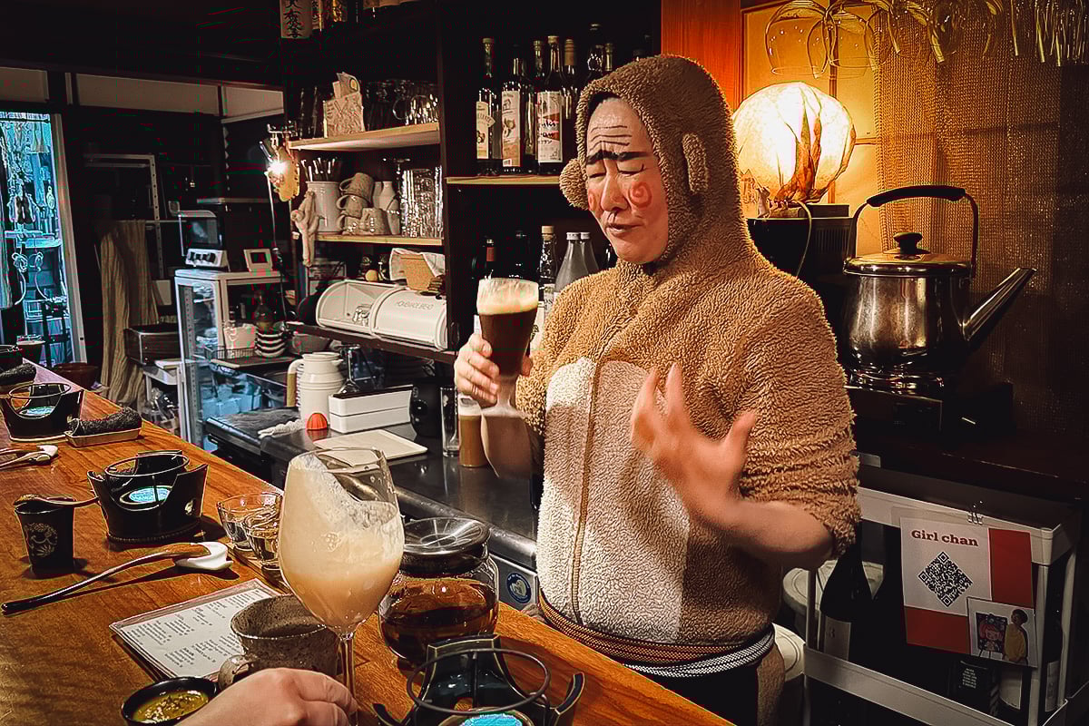 Veganic Monkey Magic Chef Monkey-san drinking beer