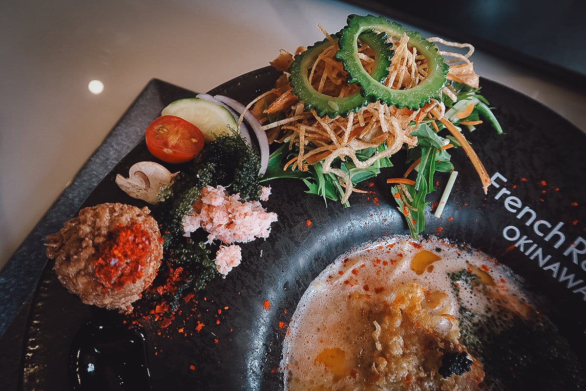 Where to Eat in Okinawa, Japan Artfully arranged ingredients on the side of a bowl of ramen