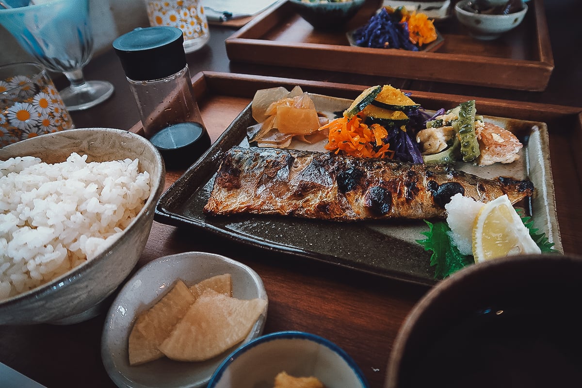 Saba set meal at a restaurant in Naha, Okinawa