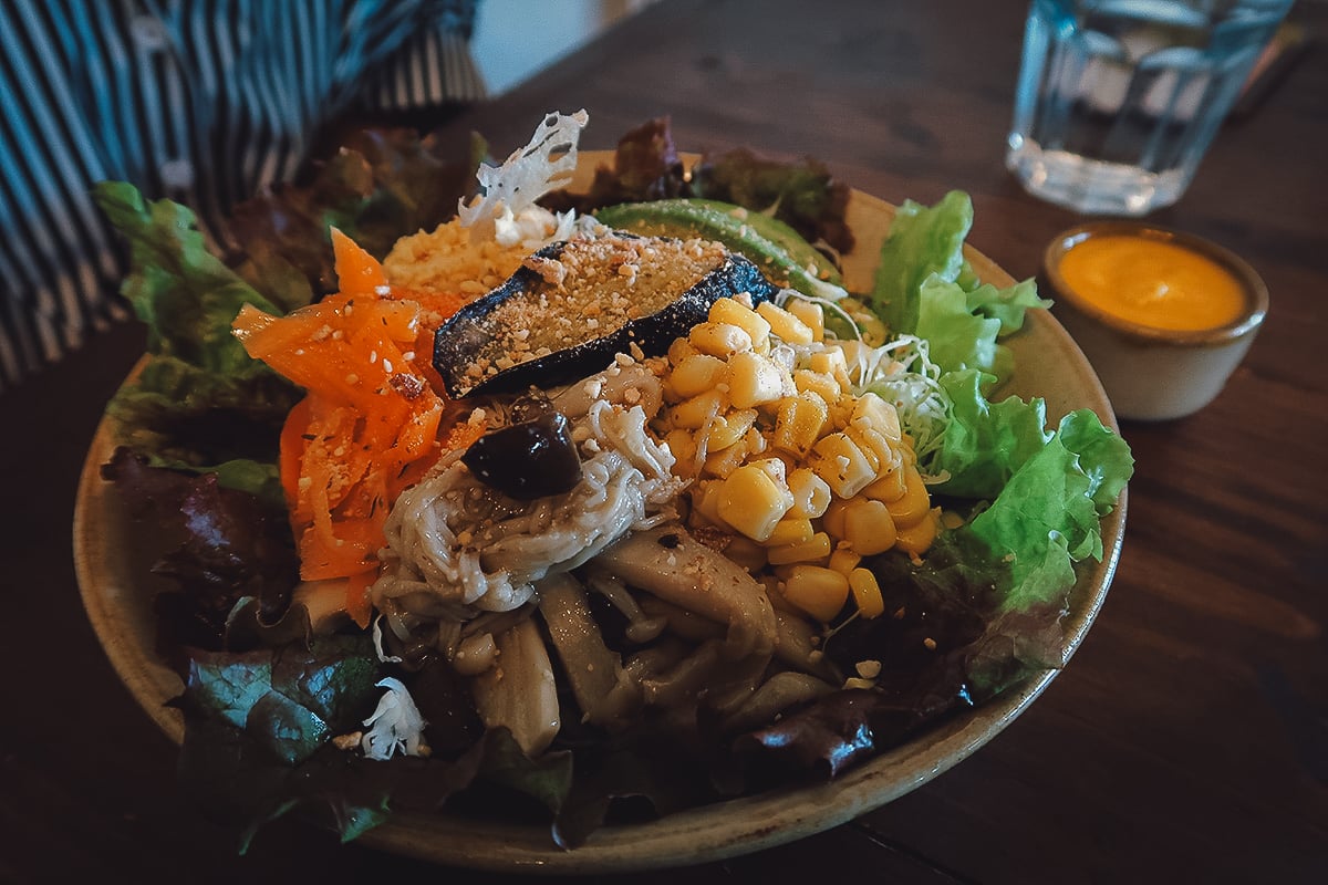 Where to Eat in Okinawa, Japan Salad at a vegan restaurant in central Okinawa