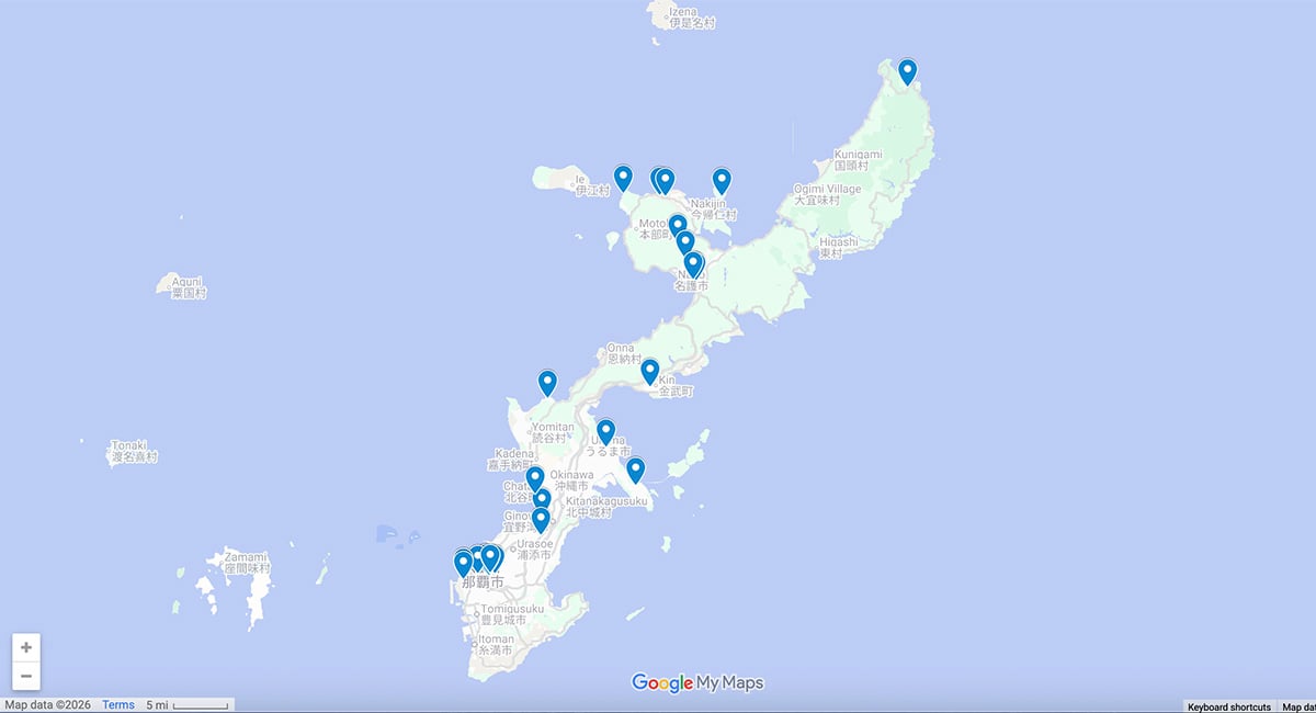 Okinawa Restaurants Map with pins