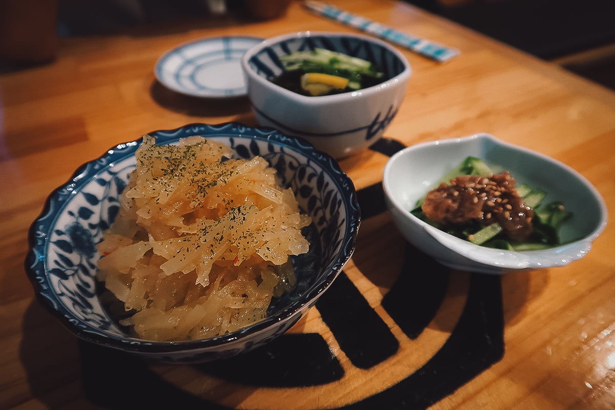 Where to Eat in Okinawa, Japan Trio of small dishes at a restaurant in Naha, Okinawa