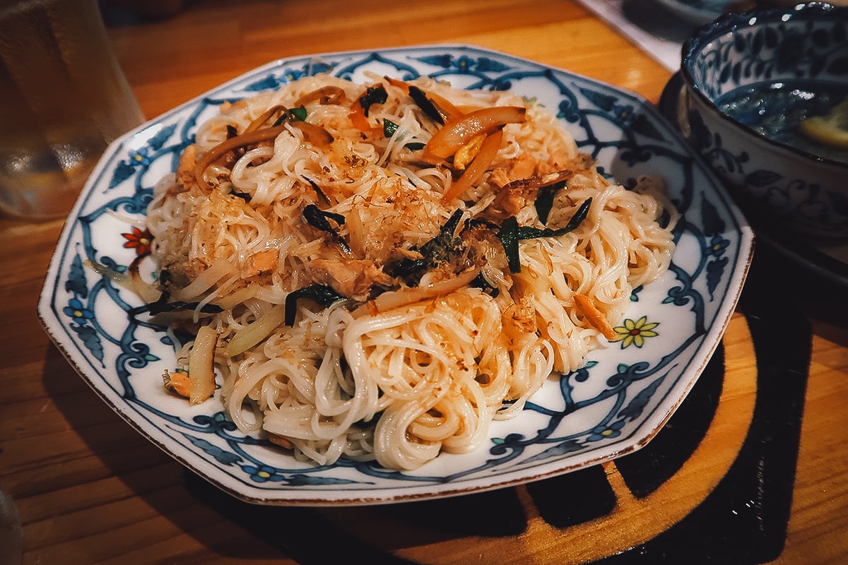 Where to Eat in Okinawa, Japan Noodle dish at a restaurant in Naha, Okinawa