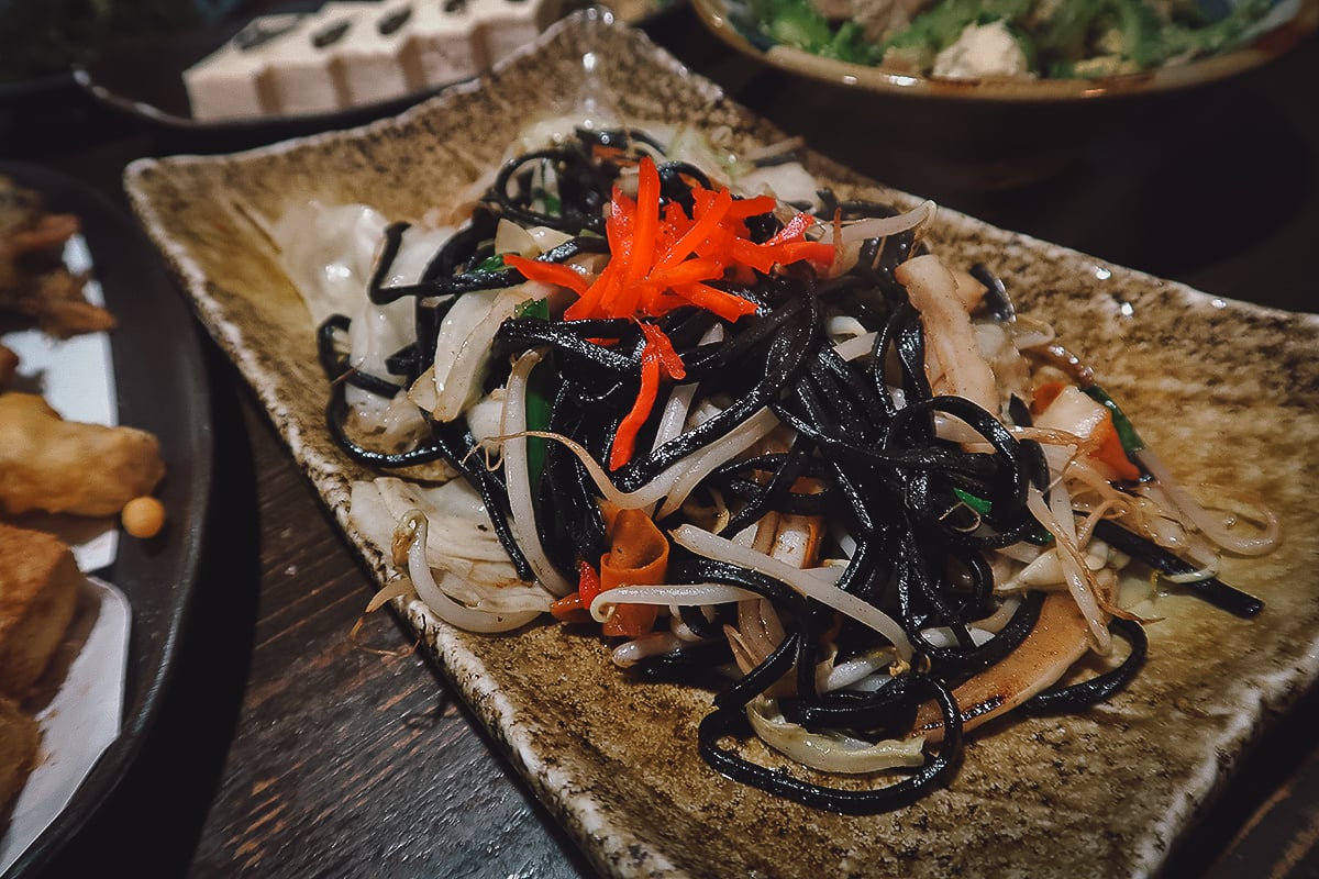 Where to Eat in Okinawa, Japan Squid ink noodles at a restaurant in Naha, Okinawa