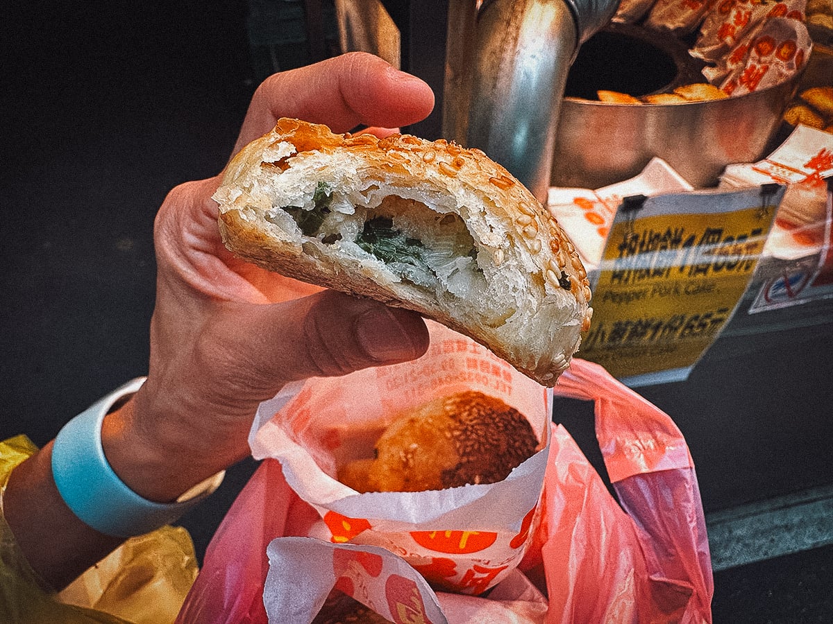 Night Markets in Taipei Onion bun at Banqiao Nanya Night Market