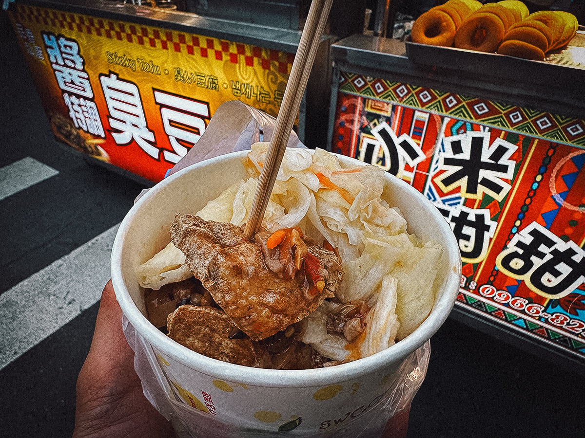 Stinky tofu at. anight market in Taipei