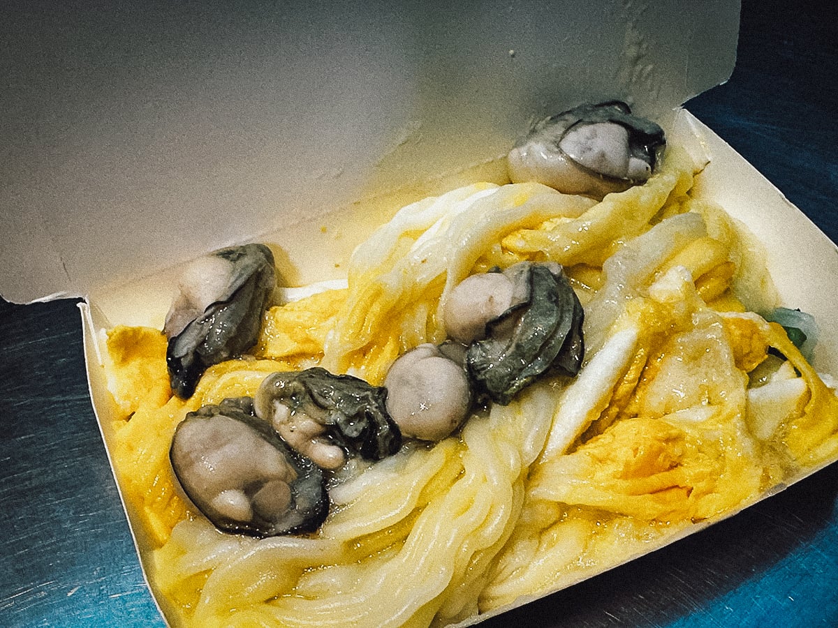 Night Markets in Taipei Oyster flat noodle dish