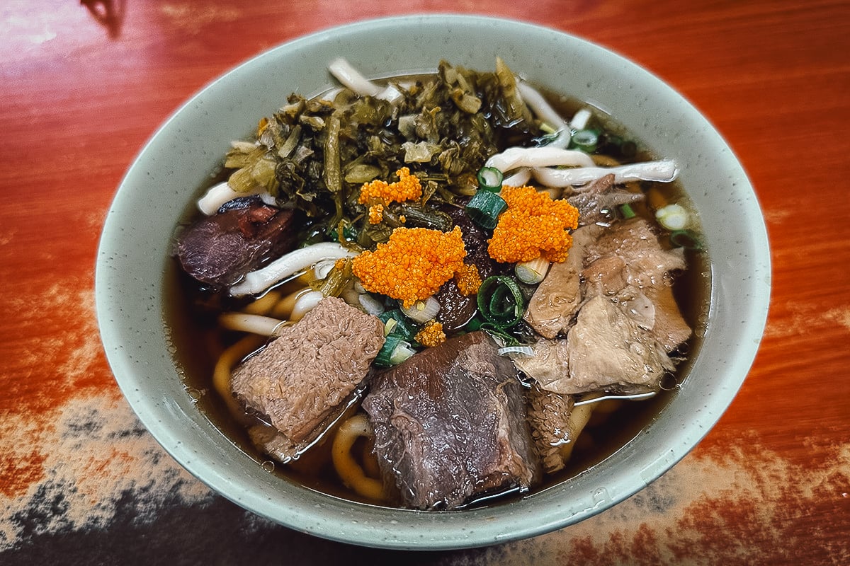 The Best Restaurants in Taipei Beef noodle soup with chili at a restaurant in Taipei