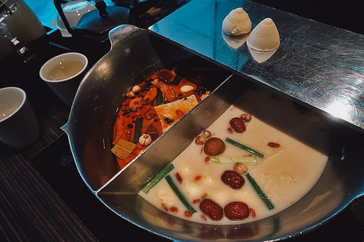 The Best Restaurants in Taipei Hotpot with two types of broth at a restaurant in Taipei
