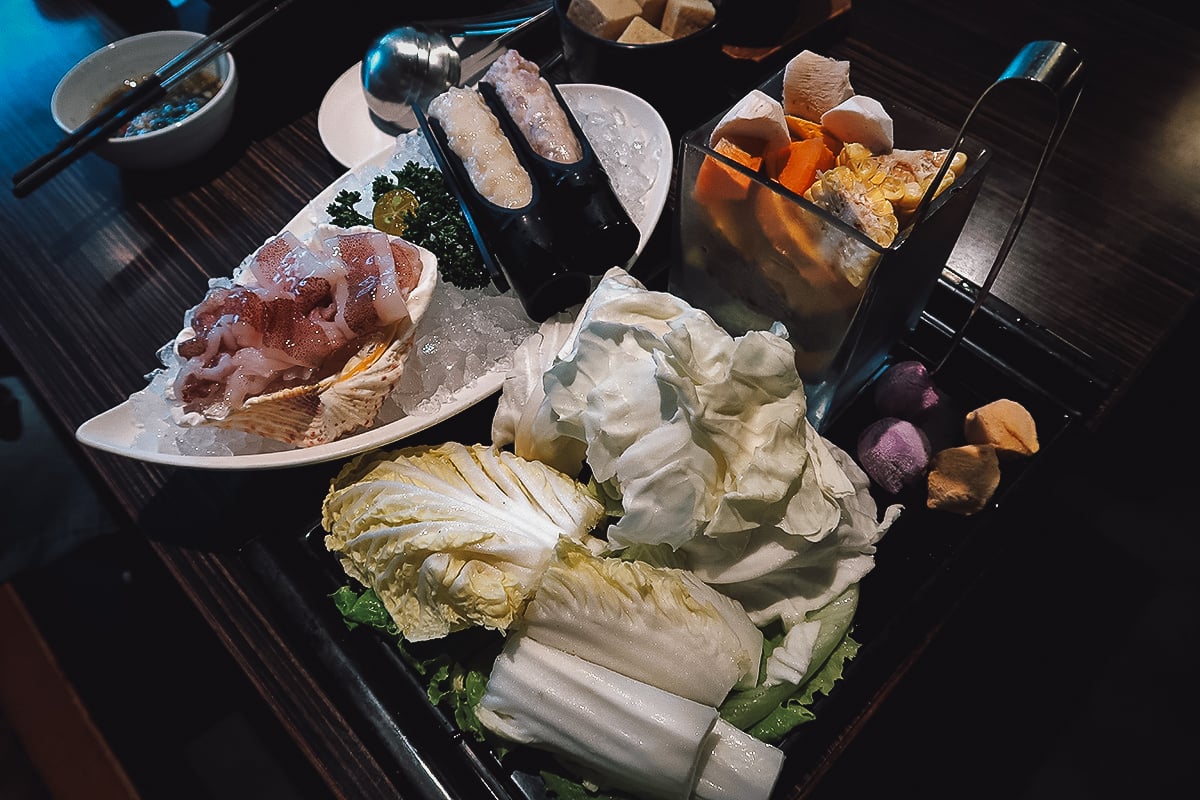 The Best Restaurants in Taipei Raw seafood and vegetables at a hotpot restaurant in Taipei