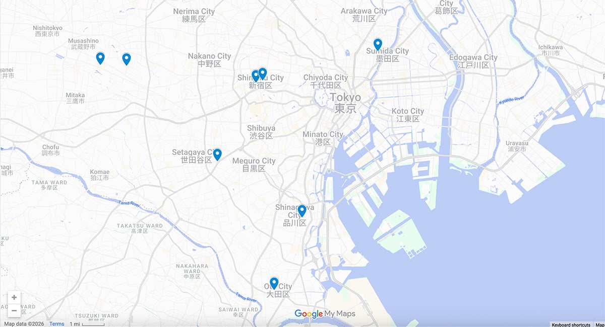 The Best Yokochos in Tokyo Map with pins
