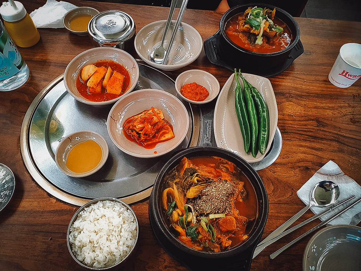 Sinchon and Hongdae Food Guide Haejangguk with side dishes