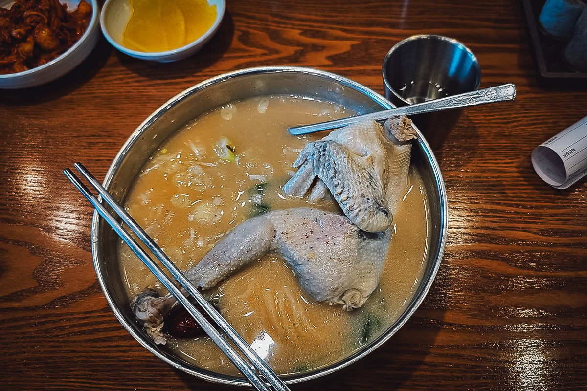 Sinchon and Hongdae Food Guide Samgyetang with a whole chicken and ginseng